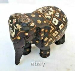 Original Old Antique Vintage Rosewood Hand Made Bone Fitted Elephant Statue