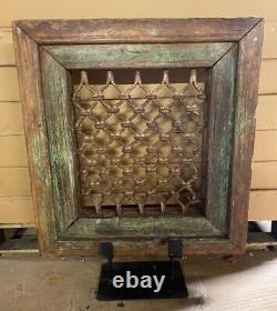 Original Vintage Antique Wood & Iron Window Grill Imported from Jodphur, India