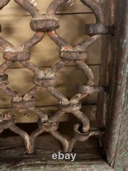 Original Vintage Antique Wood & Iron Window Grill Imported from Jodphur, India