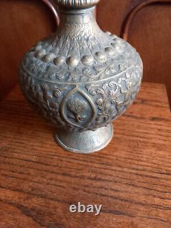 Ornate Antique Indian Hand Embossed Brass Hookah, Water, Vase 19th Century