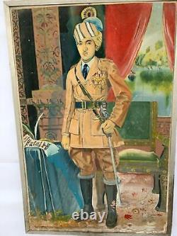 Painting Portrait Old Vintage Indian King Painting Wall Decor Collectible 24x36