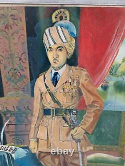 Painting Portrait Old Vintage Indian King Painting Wall Decor Collectible 24x36