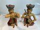 Pair Antique Vintage Hand Painted And Carved Rajasthan Musician Figures 33cm