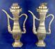 Pair Vintage / Antique Oriental Indian Brass Ewers Buttery Finials Engraved