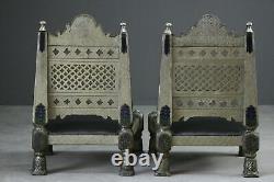 Pair Vintage Eastern Metal Clad Pidha Low Chairs