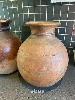 Pair Wooden Himachal Pot Wood Water Dispenser Antique Pot Vases