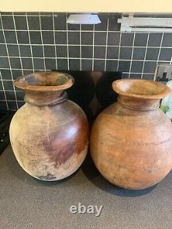 Pair Wooden Himachal Pot Wood Water Dispenser Antique Pot Vases