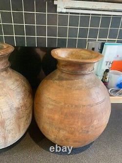 Pair Wooden Himachal Pot Wood Water Dispenser Antique Pot Vases