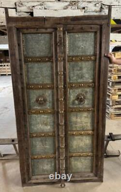 Pair of Antique Original Old Vintage Indian Doors Wood & Metal 180cm x 95cm