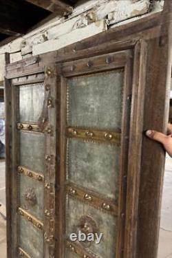 Pair of Antique Original Old Vintage Indian Doors Wood & Metal 180cm x 95cm