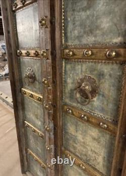 Pair of Antique Original Old Vintage Indian Doors Wood & Metal 180cm x 95cm