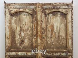 Pair of Antique Vintage Indian Worn Paint Wooden Shutters Doors (MILL-563)