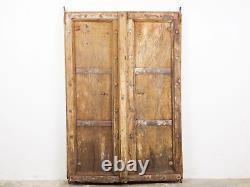 Pair of Antique Vintage Worn Paint Indian Wooden Shutters Doors (MILL-560)