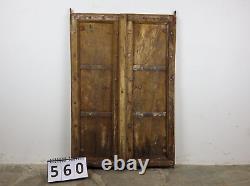 Pair of Antique Vintage Worn Paint Indian Wooden Shutters Doors (MILL-560)