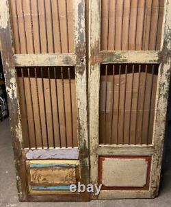 Pair of Original Antique Vintage Rustic Indian Doors Wood & Metal Grills