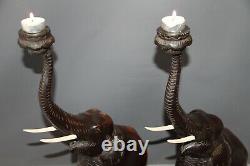 Pair of Vintage Decorative Large Carved wooden Elephant Lamp Stands