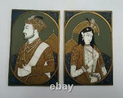 Pair of antique Indian painted portraits on celluloid mounted in vintage frames