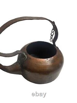 Primitive Copper Kettle Vintage Indian Antique Hand Crafted Early 1900s
