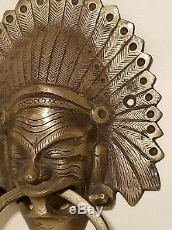 RARE Vintage Brass Door Knocker Tribal Headdress Indian Unique