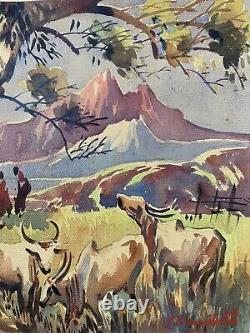 RARE Vintage Mid Century India Asian Modern Painting, PB Surendranath 1950s