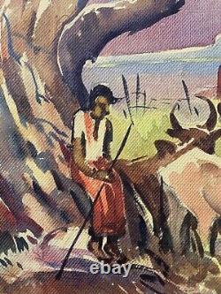 RARE Vintage Mid Century India Asian Modern Painting, PB Surendranath 1950s