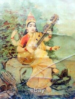 Raja Ravi Varma Lithograph Print Goddess Saraswati Antique Vintage Old Original