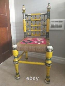 Rajasthani highly decorated vintage painted yellow chair