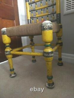 Rajasthani highly decorated vintage painted yellow chair