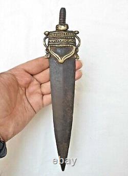 Rare 1800's Old Vintage Antique Iron & Brass Fine Hand Forged Spear Head Lance