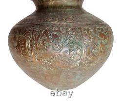Rare 1850's Old Vintage Antique Copper Fine God Goddess Engraved Holy Water Pot
