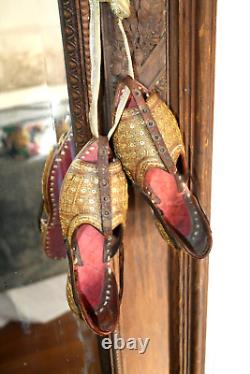 Rare Antique Vintage Punjabi Gold Embroidered Slippers Shoes India