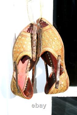 Rare Antique Vintage Punjabi Gold Embroidered Slippers Shoes India