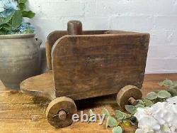 Rare Vintage Antique Colonial Indian Hardwood Childrens Toy Pull Along Cart