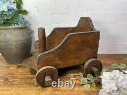 Rare Vintage Antique Colonial Indian Hardwood Childrens Toy Pull Along Cart