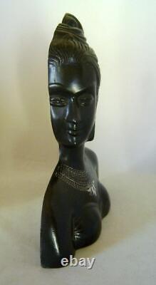 Rare Vintage Bidri Ware Silver Inlaid Sculpture Female Head Wall Plaque