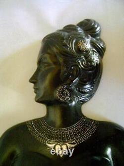 Rare Vintage Bidri Ware Silver Inlaid Sculpture Female Head Wall Plaque