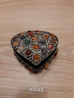 Rare Vintage Moorish Sajai Jewellery Box inlaid with Agate Stones, Hand Made