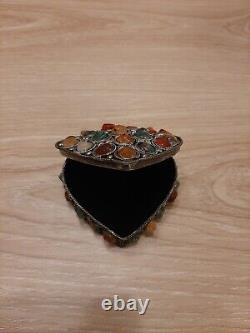 Rare Vintage Moorish Sajai Jewellery Box inlaid with Agate Stones, Hand Made