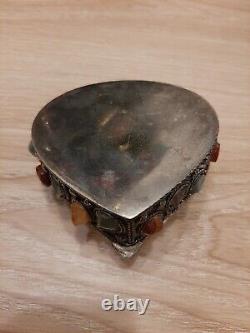 Rare Vintage Moorish Sajai Jewellery Box inlaid with Agate Stones, Hand Made