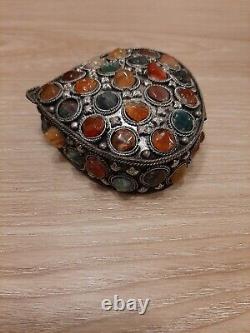 Rare Vintage Moorish Sajai Jewellery Box inlaid with Agate Stones, Hand Made