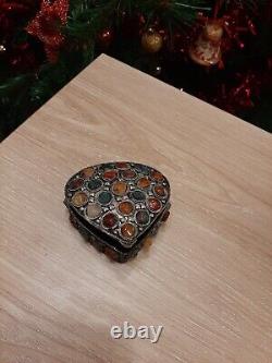 Rare Vintage Moorish Sajai Jewellery Box inlaid with Agate Stones, Hand Made