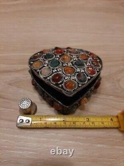 Rare Vintage Moorish Sajai Jewellery Box inlaid with Agate Stones, Hand Made