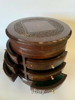 Round Oriental Antique Cabinet 6 Drawers Carvings freestanding solid VIntage