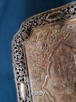 SLV 103 ANTIQUE INDIAN KUTCH STERLING SILVER TRAY, 98 % Silver NICELY TONED