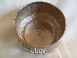STERLING SILVER THAI THAILAND SMALL REPOUSSE BOWL WITH ELEPHANTS 75 grams