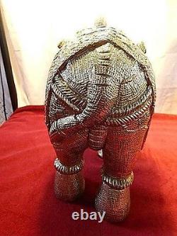 Silver Elephants Vintage Carved Vintage Indian Oriental Animal Large 35cm 2.5kg