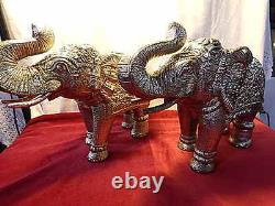 Silver Elephants Vintage Carved Vintage Indian Oriental Animal Large 35cm 2.5kg