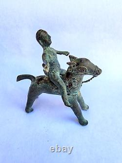 South Indian Bronze Statue God Shiva Riding on Horse Bhairava, Antique Vintage