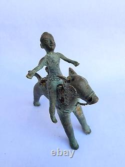 South Indian Bronze Statue God Shiva Riding on Horse Bhairava, Antique Vintage