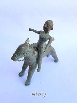 South Indian Bronze Statue God Shiva Riding on Horse Bhairava, Antique Vintage